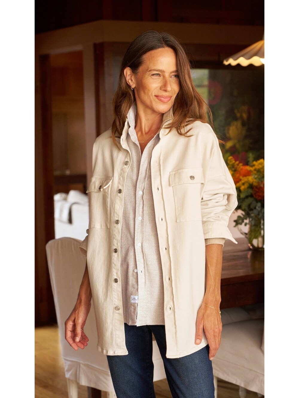 Frank & Eileen McLoghlin Denim Utility Jacket Italian Denim Size XS Small White
